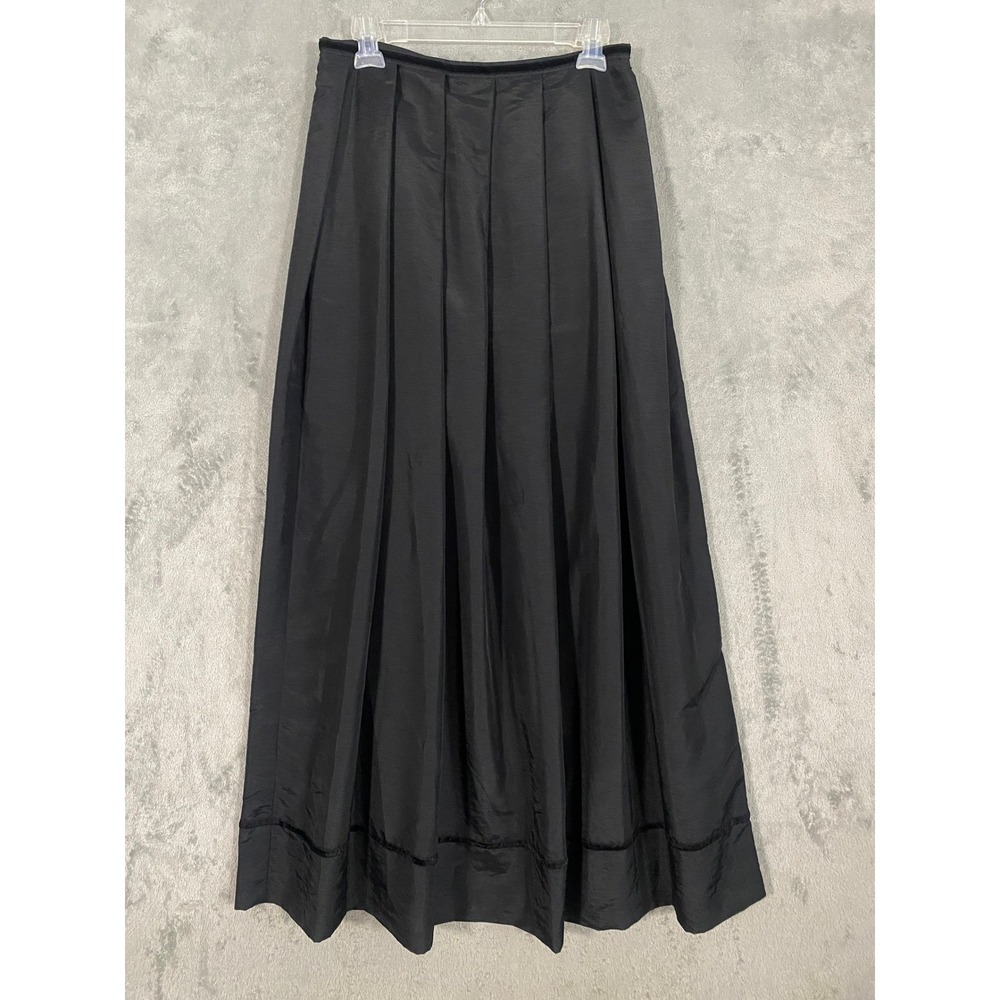 Emma James Skirt Sz 10 Black Maxi Pleated Taffeta Velvet Trim Formal Whimsigoth